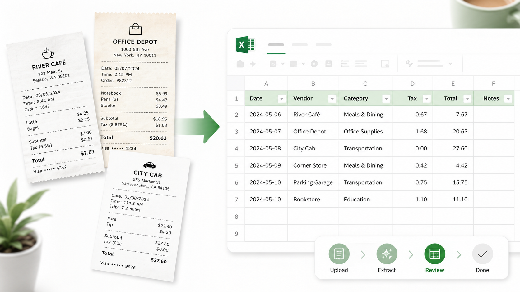 Fişten Excel tablosuna aktarım iş akışı
